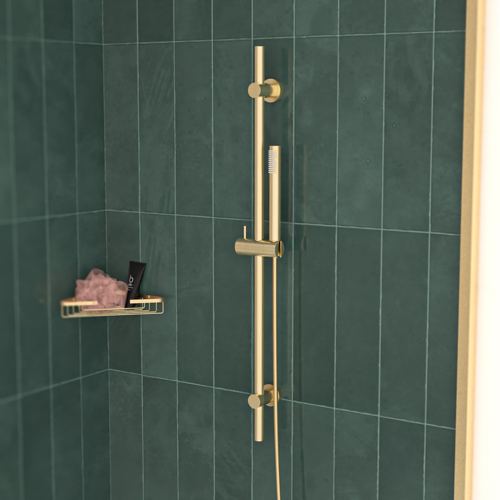 Nes Home Brushed Brass Round Wall Mounted Slider Rail Shower Kit With Handset