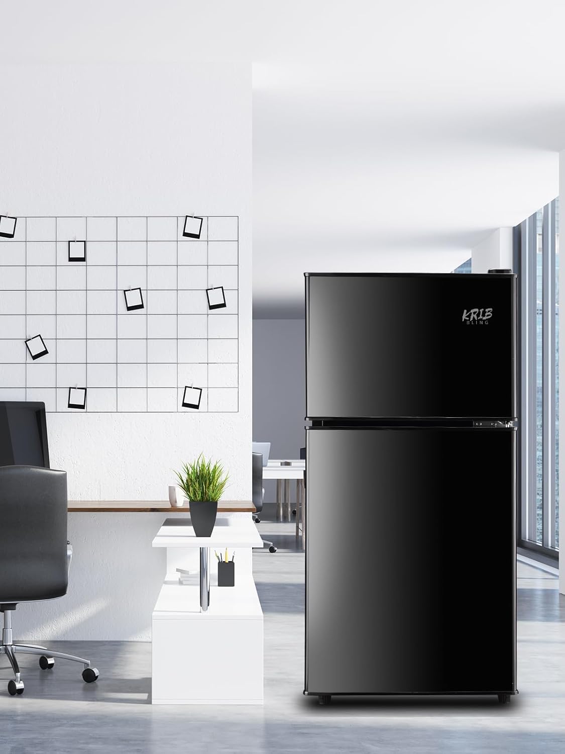 KRIB BLING Refrigerators with Freezer on Top, Fridge 7- Level Adjustable Thermostat, Refrigerator for Apartment, Office, Camping, Black