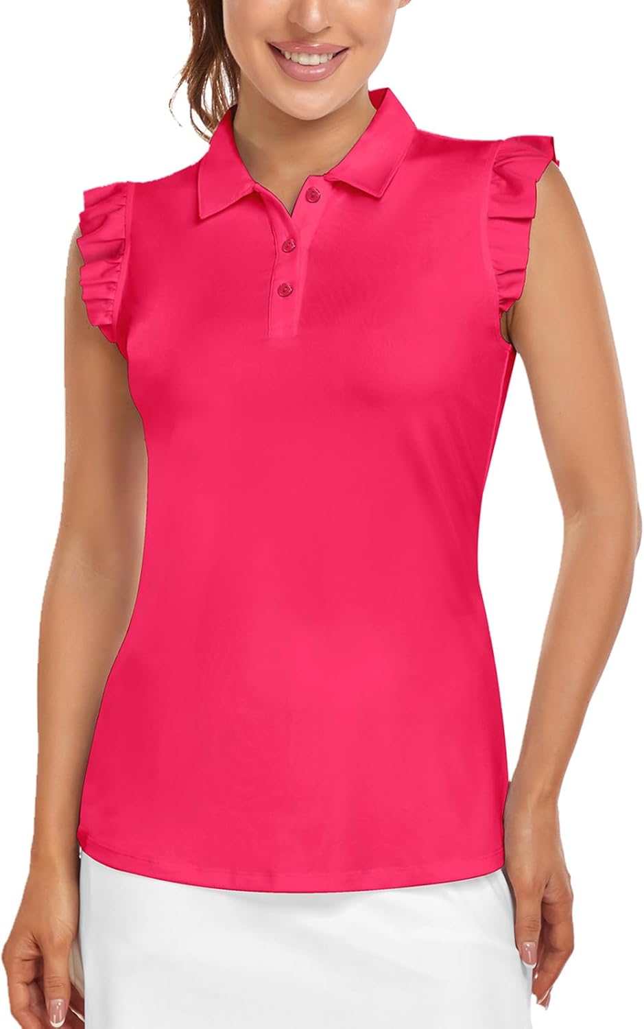 Womens Sleeveless Golf Shirt Ruffle Sleeve Polo Shirts Moisture Wicking Golf Apparel Tennis Shirts Golf Tank Tops