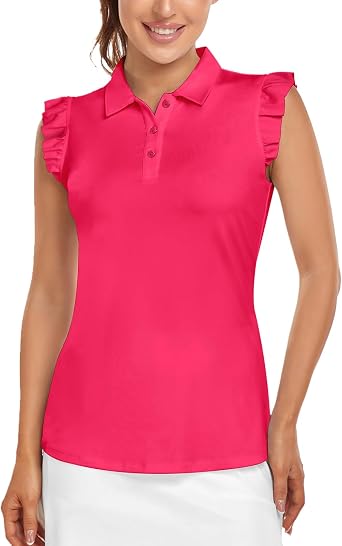 Womens Sleeveless Golf Shirt Ruffle Sleeve Polo Shirts Moisture Wicking Golf Apparel Tennis Shirts Golf Tank Tops
