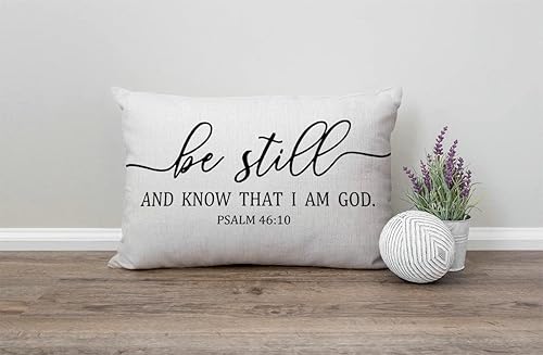 Miniatura 4 de Be Still and Know That I Am God - Salmo 4610 - Funda de almohada lumbar con versículo de la Biblia de 12 x 20 pulgadas, funda de cojín rectangular
