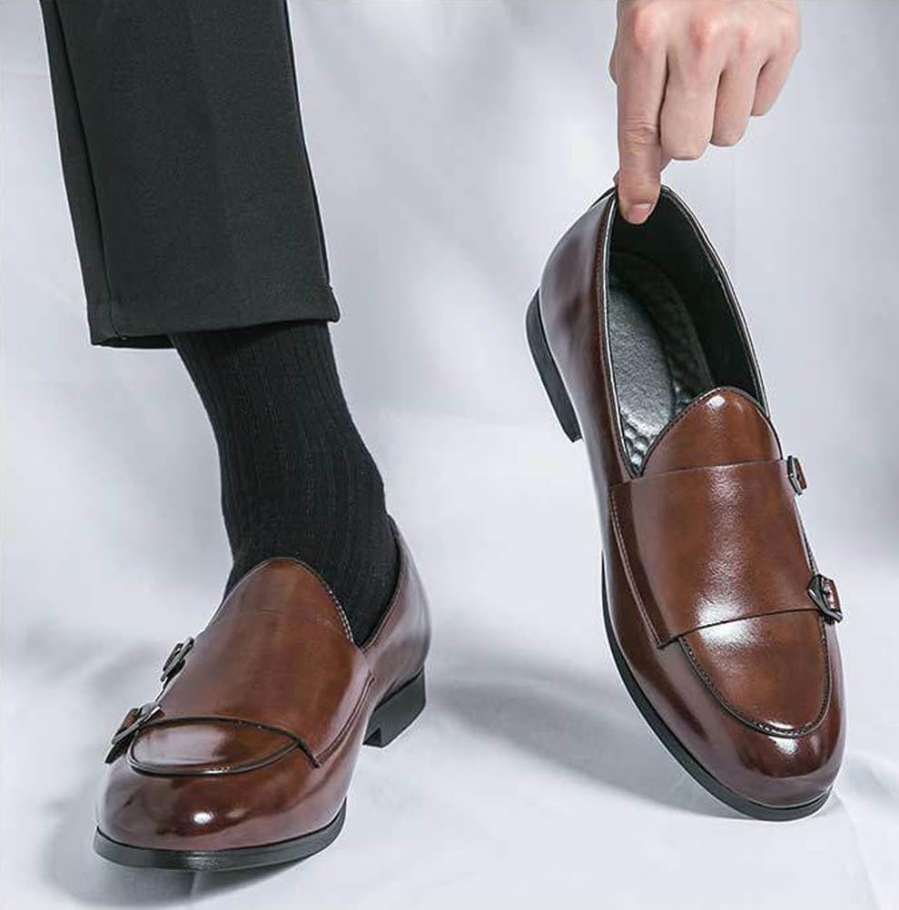 Scarpe Eleganti Uomo con Doppia Fibbia Monk Strap Classiche Mocassins Basse Scarpe da Abito Comode per Matrimonio Ufficio Cerimonia