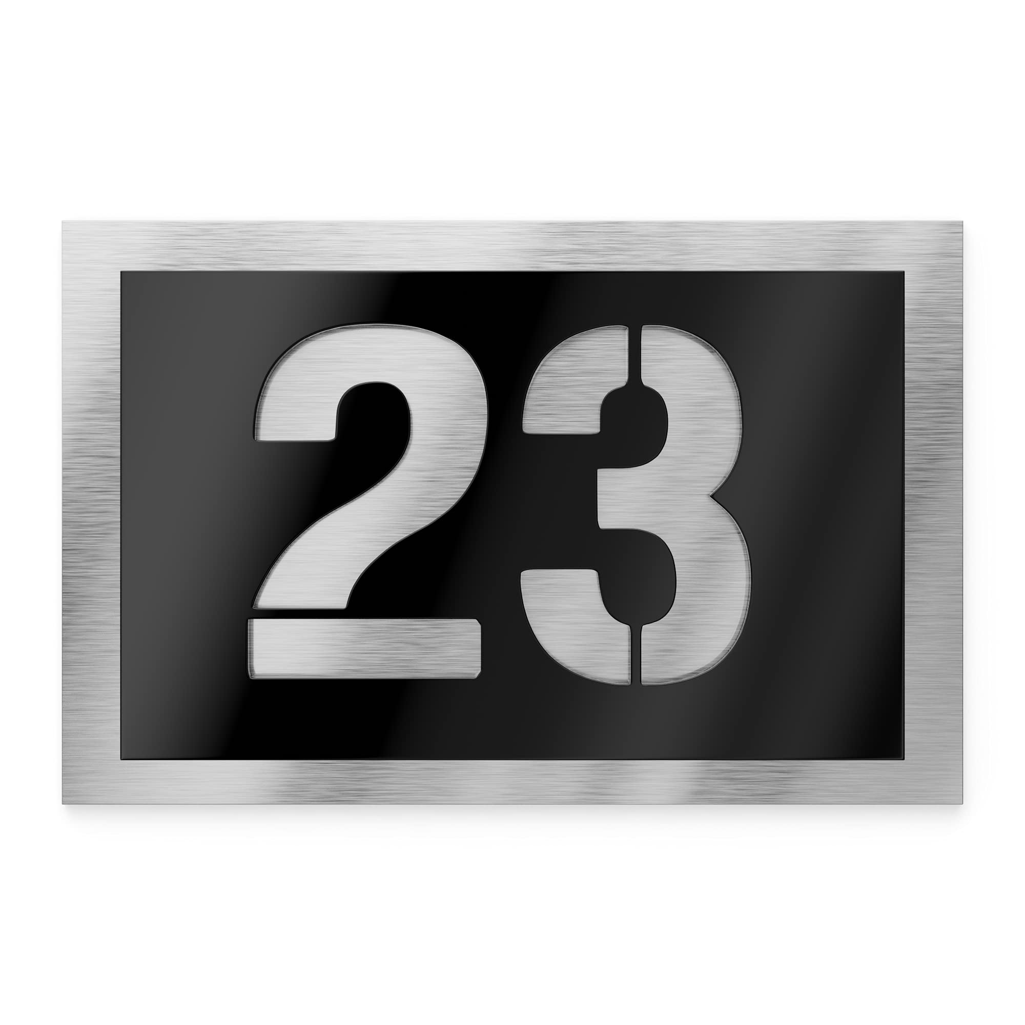 placa número para casa exterior – 215x150 mm, negro, acero inoxidable V2A (AISI 304), personalizable
