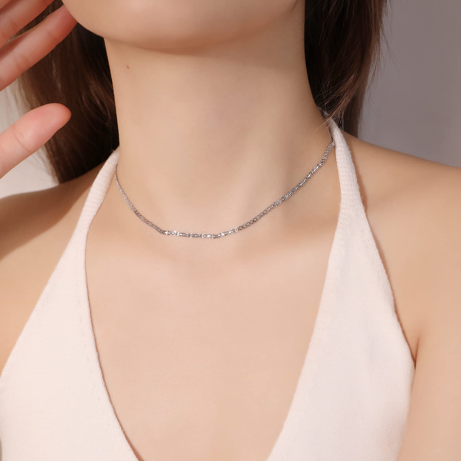 Meissa Sterling Silber Kette Halskette für Frauen Länge 33-39,9 cm stapelbare Rose Gold Choker Layering Halskette Verstellbare Einfache Kette Halskette Schmuck Geschenk