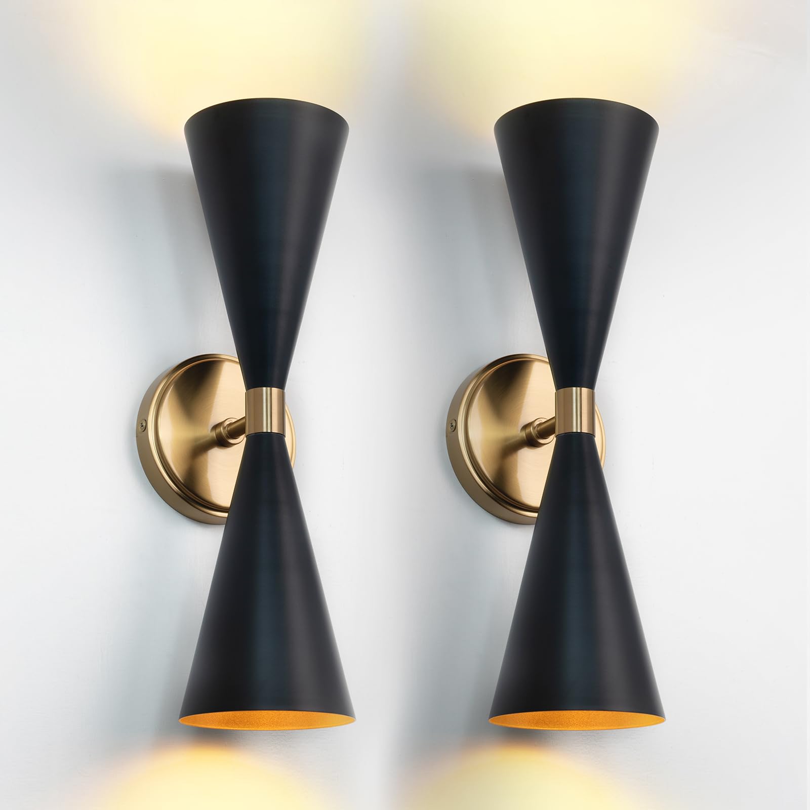 Photo 1 of Edwarmlux Indoor Wall Sconces, Modern Wall Lights, Up and Down Wall Mount Light, Dimmable Hardwired Wall Light for Bedroom, Living Room, Hallway, Stairwell, E26, 2 Pack (Matte Black& Brushed Brass)