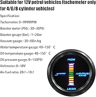 Vista 3 de AUCELI - Medidor de relación aire/combustible digital para coche, kit de medidor universal, 2" 52mm y pantalla LED azul