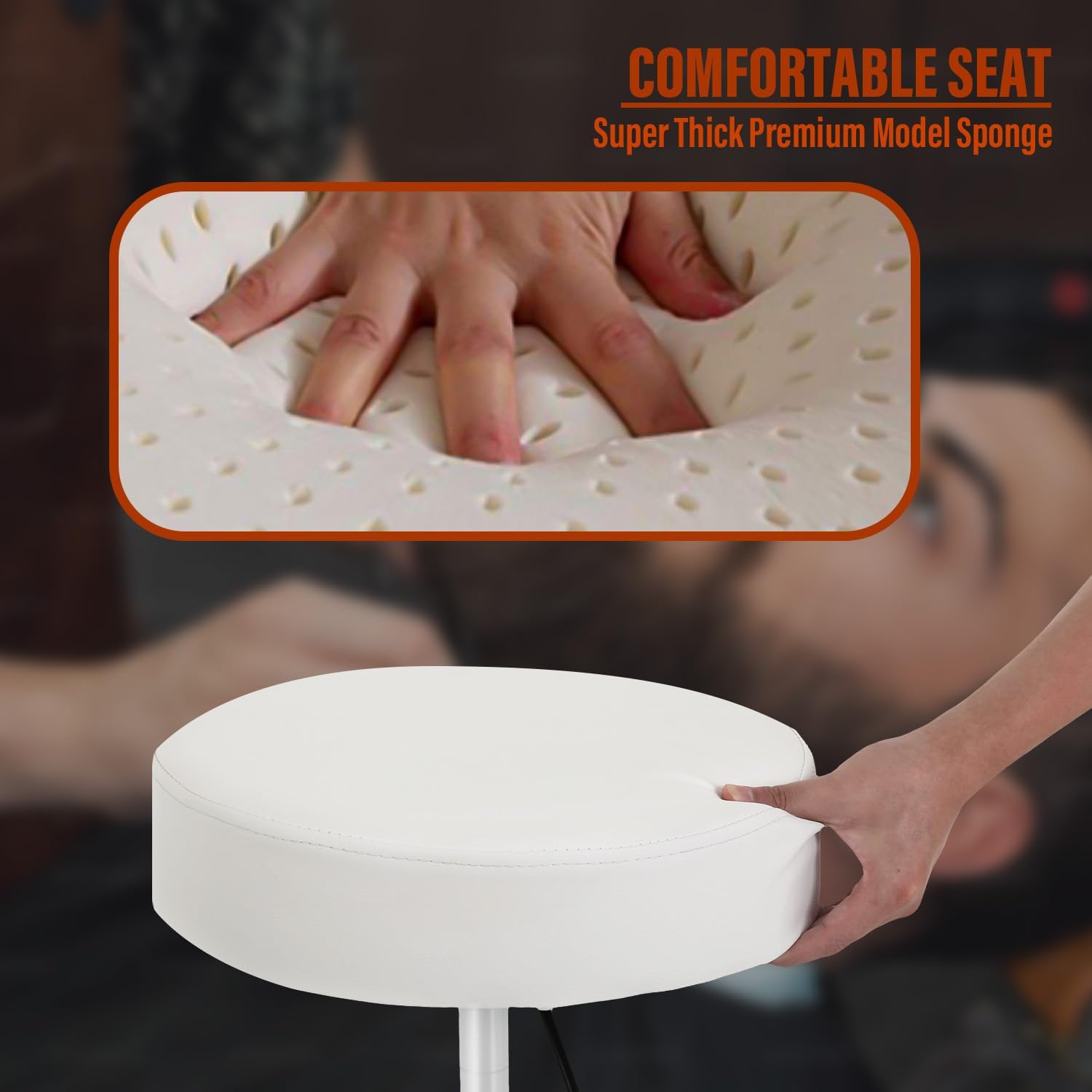 BestMassage,Round Rolling Swivel Stool with Wheels,Adjustable Hydraulic Spa Stool,PU Leather Seat Cushion Salon Stool for Salon Tattoo Parlor Massage Stool Chair,White