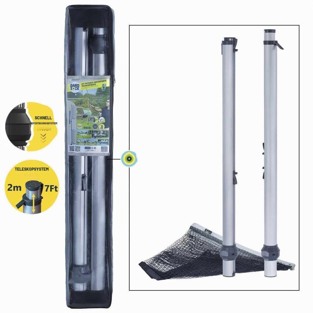 GARD & ROCK - Multisport-Set höhenverstellbare Pfosten aus Aluminium - Quick Fixation System - Badminton, Tennis, Volleyball,... - Zum Aufstecken auf den Ankerfuß