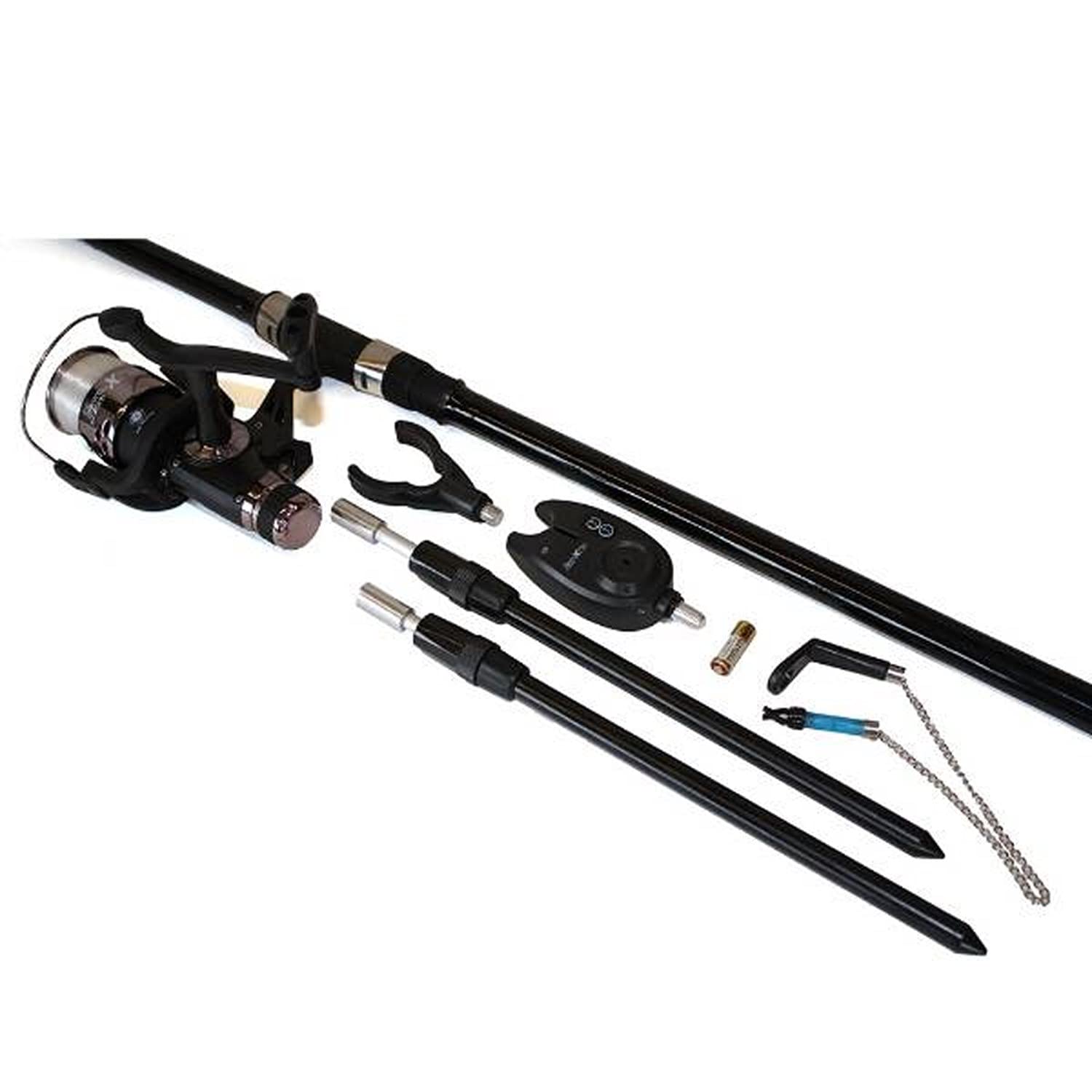 Carp Improve Set - Carp Rod Set Black - Pacchetto completo per la pesca alla carpa - Materiali di alta qualità - Include rilevatori di abboccata, oscillatori, Rodpod, schienali e custodie