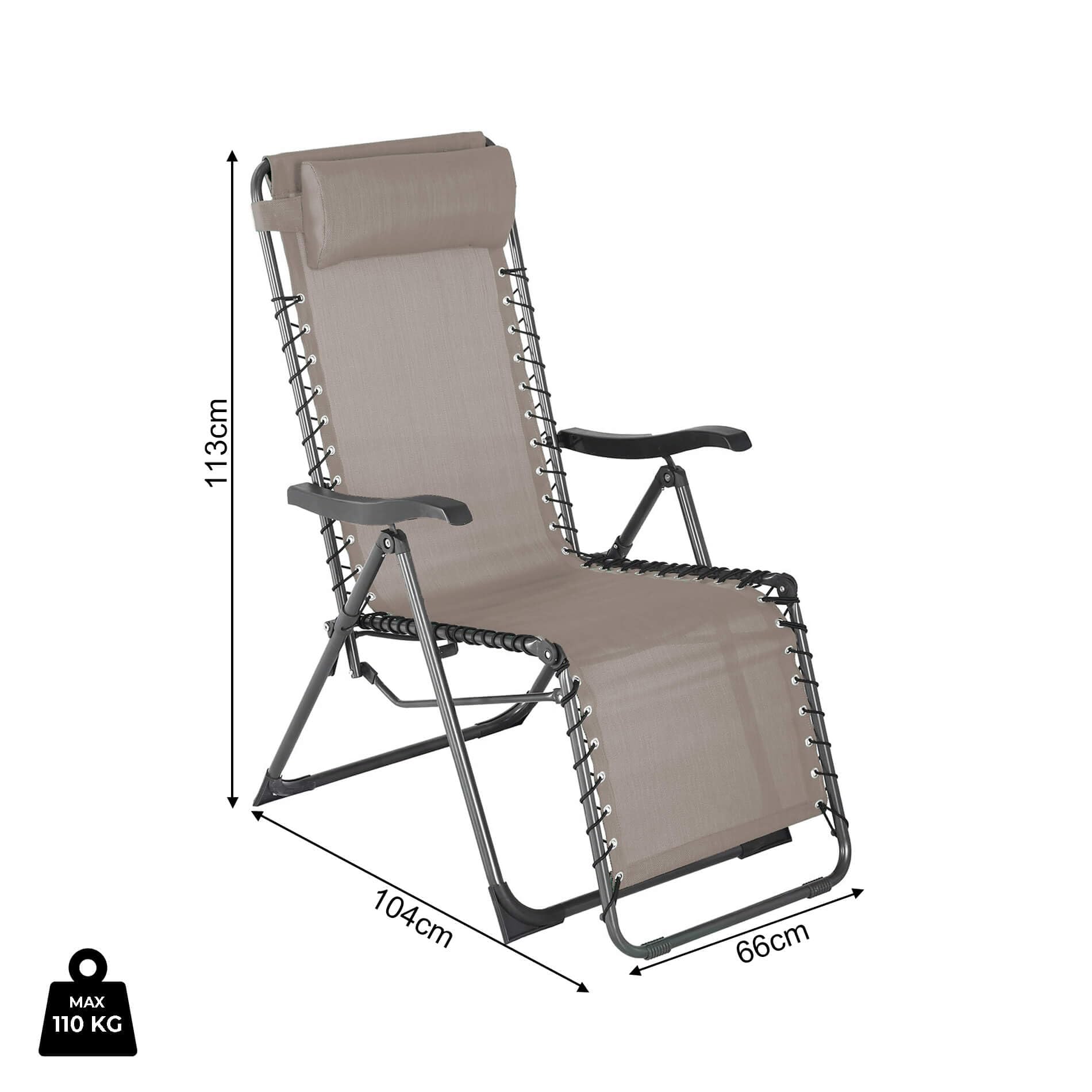 Rebecca Mobili Sdraio Gravità Zero, Chaise Longue Salvaspazio, Beige Grigio Scuro, Acciaio Poliestere, per Giardino Balcone - Misure HxLxP: 113 x 66 x 104 cm - Art. RE7151