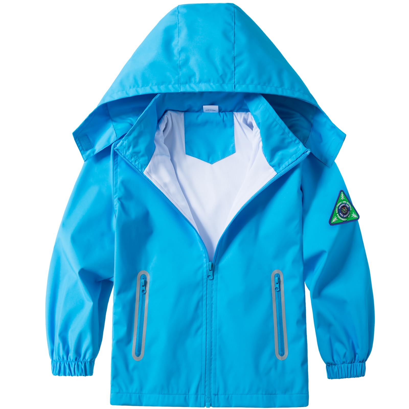 Boys Rain Jacket with Detachable Hood Lightweight Raincoats for Kids
