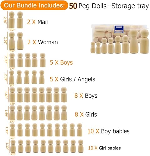 Miniatura 2 de Abnaok Paquete de 50 muñecas de madera sin terminar, personas de clavijas, cuerpos de muñeca, figuras de madera, muñeca decorativa para niños,