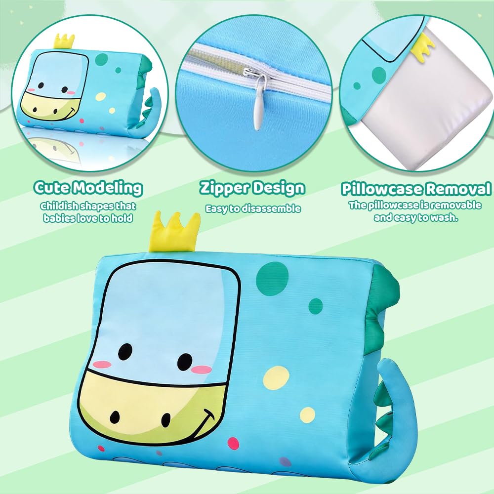 Almohada para Niños, Almohada Bebe, 45 x 27 cm Cojín Calmly, Almohada Infantil con Memoria Transpirable, ergonómica, con Funda de Almohada, Almohada niños 2 años Dinosauro Della Corona