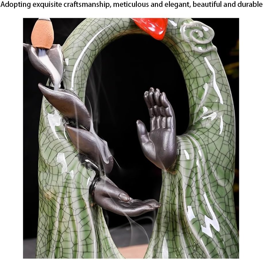 Incense burner ，incense holder ，backflow incense burner ，Decor Accessory Ceramic Backflow Incense Holder Modern Incense Burner Buddha Hand Backflow Incense for Home Decor Yoga Spa Incense Holder(Yello