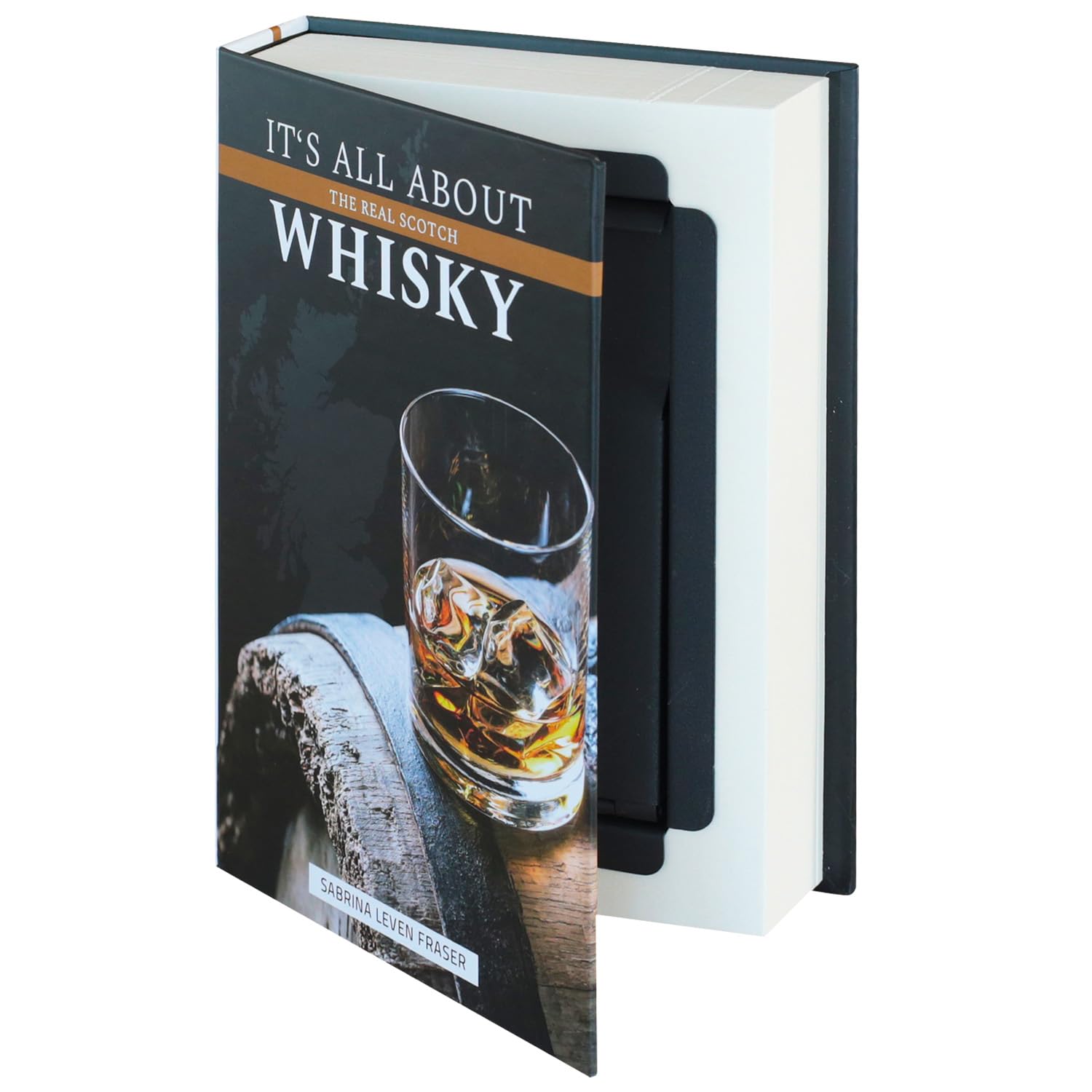 HMF 80701 Caja de libro, caja de caudales con camuflaje de libro con paginas de papel, "Whisky", 18,7 x 13 x 4,2 cm