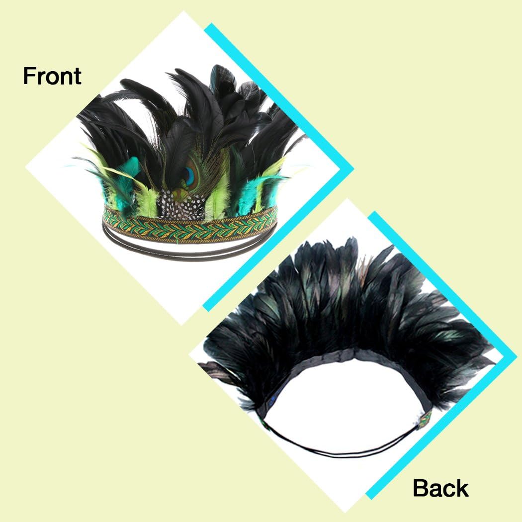 Aukmla Peacock Feather Fascinator Decorative Feather Headpiece Crown Headdress Costume Halloween Headband for Party - Image 5