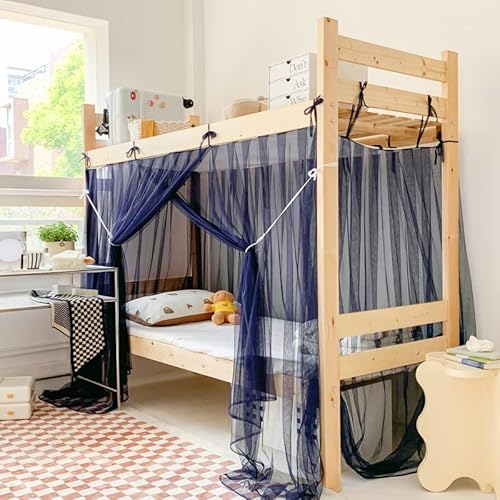 Akiky Bunk Bed Curtains Student Dormitory Mosquito Net 4 Corner Post Bed Canopy For Kid Teens Dustproof Loft Bed Curtains(Navy Blue,Full) #TOP3