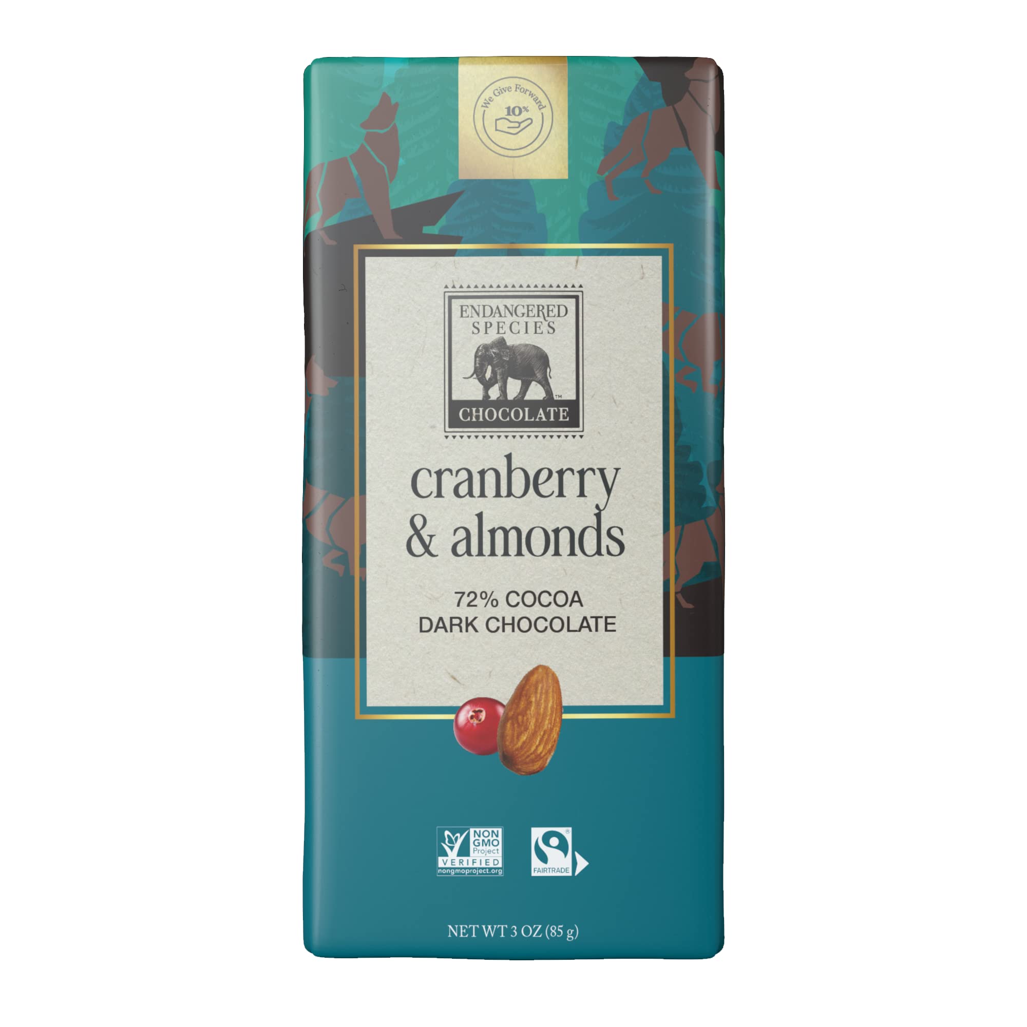 Endangered Species Dark Chocolate Bar w/Cranberries & Almonds (72% cocoa)