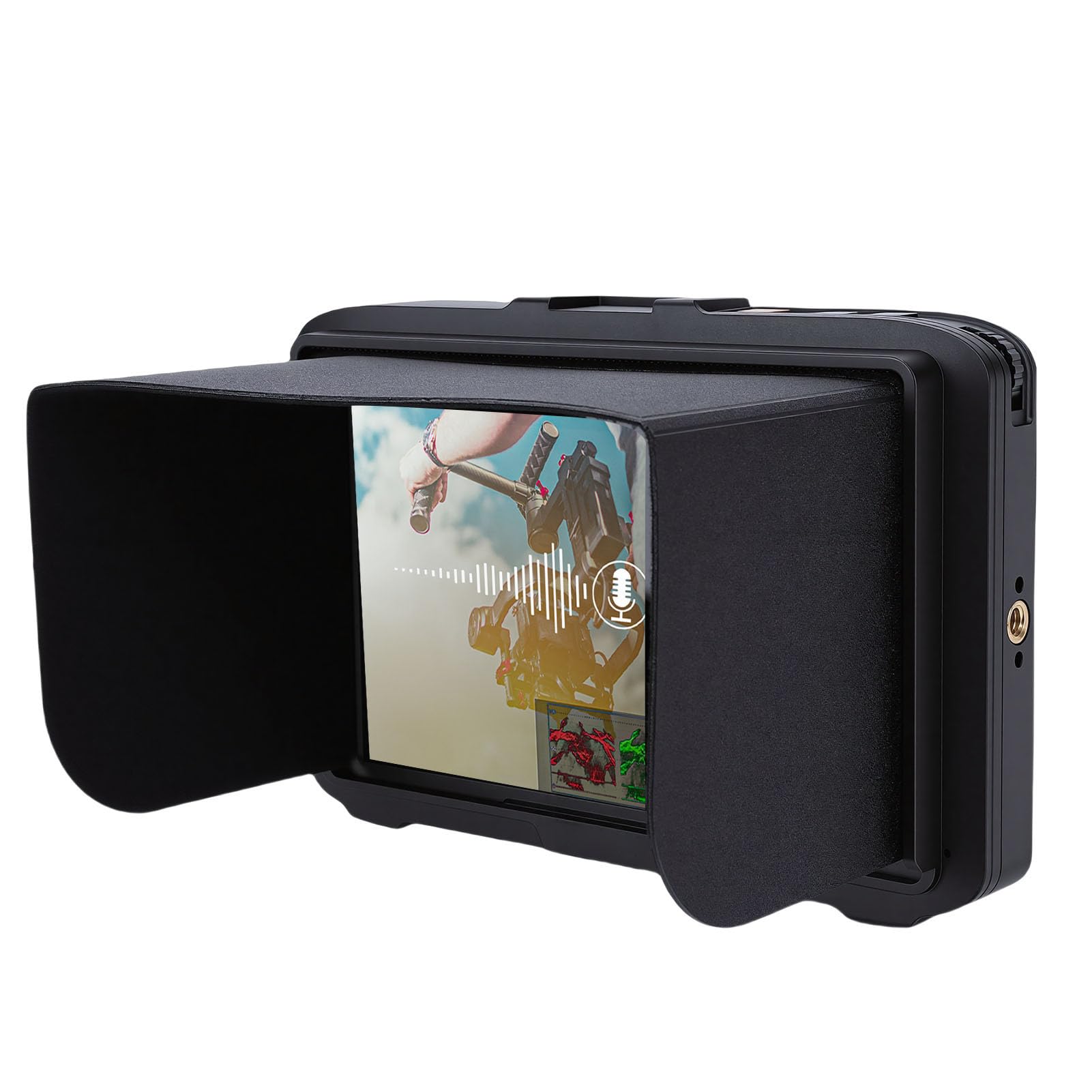 Display FHD da 7 Pollici con Ingresso 4K, Schermo da Campo della Telecamera con Controllo Vocale, per Produzione Video Fotografica, LUT 3D, HDR, Forma D' con Parasole