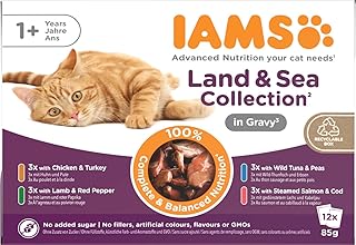 IAMS Delights Land & Sea Collection Katzenfutter Nass - Multipack mit Fleisch und Fisch Sorten in Sauce, Nassfutter für Katzen ab 1 Jahr, 12 x 85 g product image