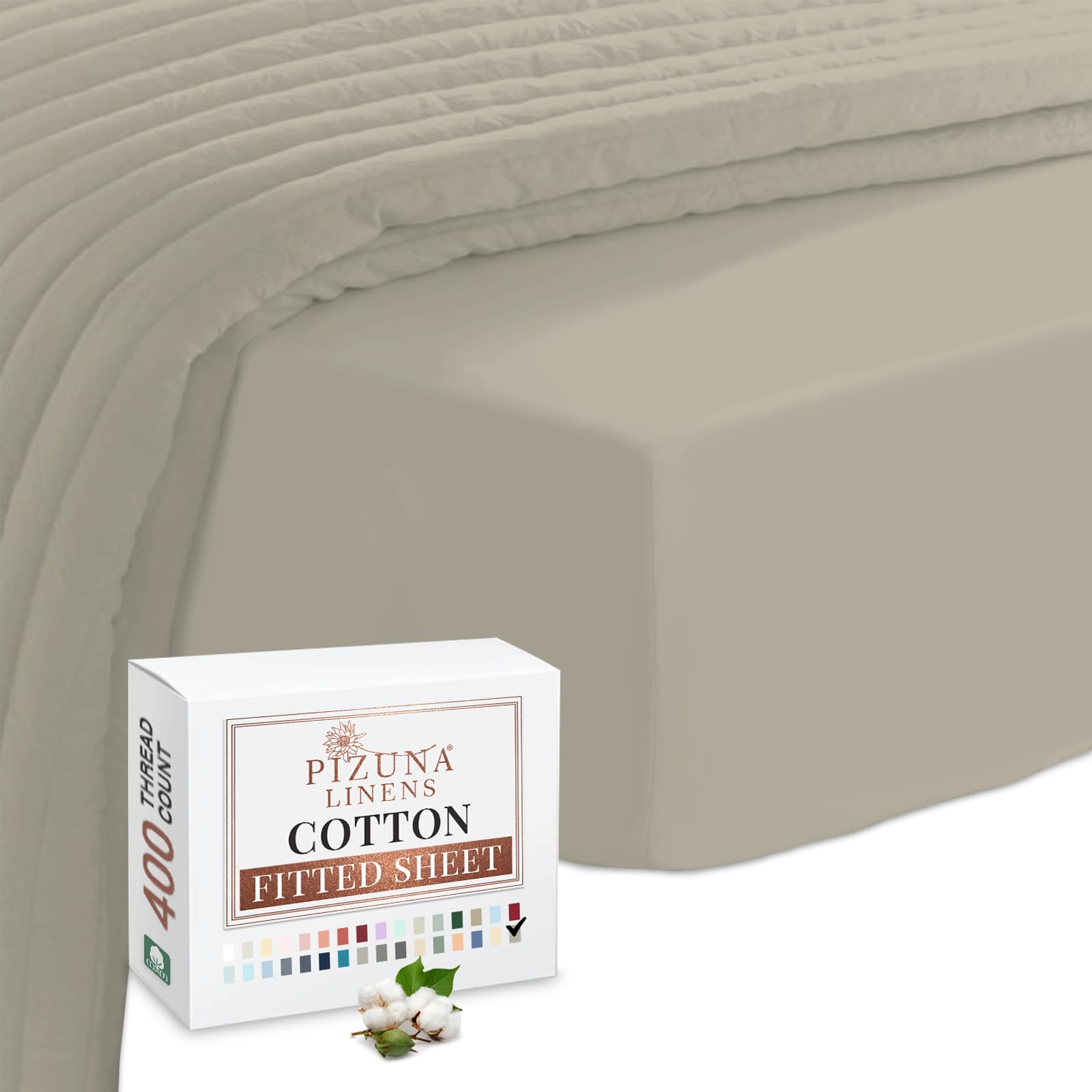 Pizuna Simply Taupe 100% Cotton Small Single Fitted Sheet 400 Thread Count Long Staple Cotton Small Single Fitted Sheet 80X200 Cm, Sateen Weave 40 Cm Deep Fitted Sheets 1 Pc