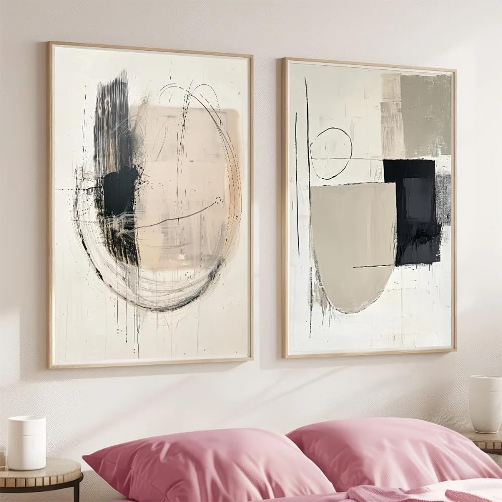 LTjiajuypd Minimalist Round Geometric Abstract Wall Art,Using Black And Beige Neutral Poster Room Decor(30x40cm-2pcs)