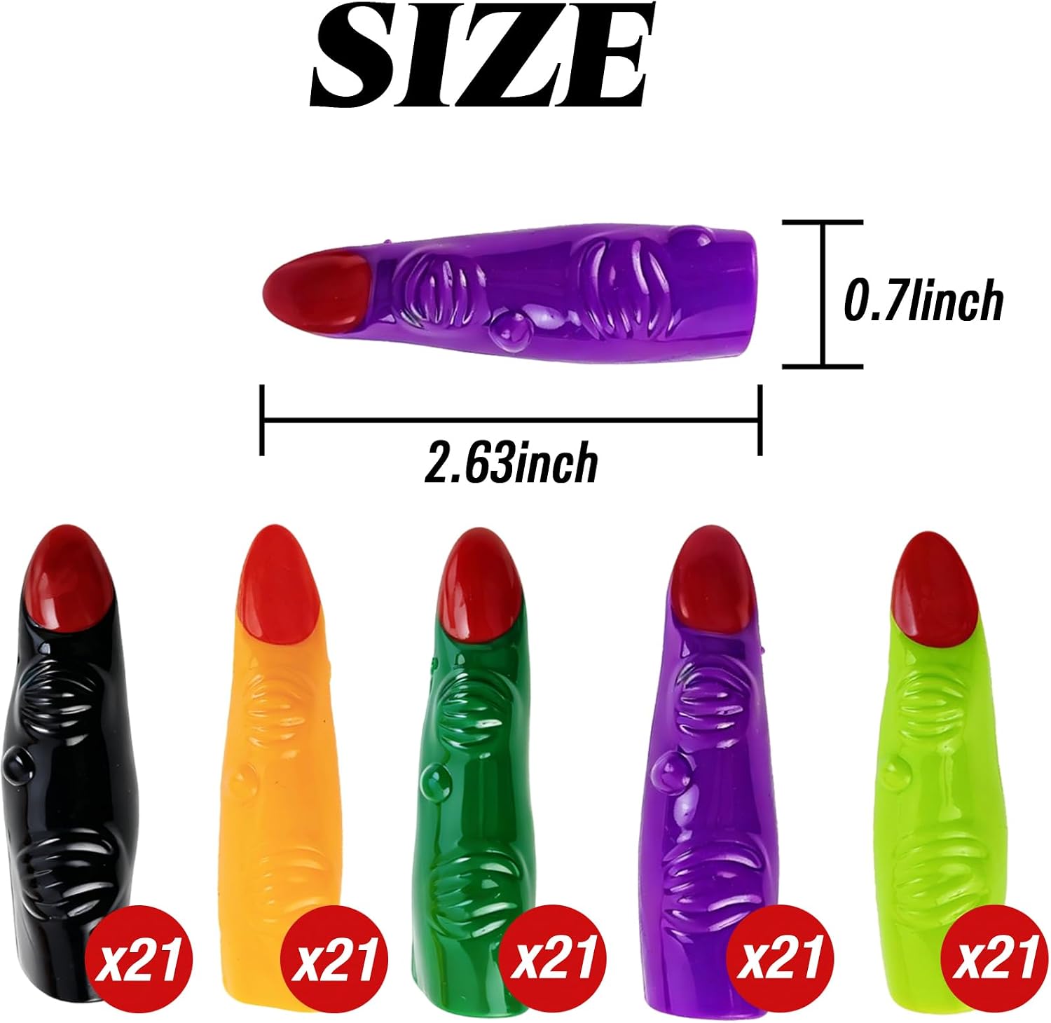 RONYOUNG 105PCS Plastic Fake Witch Fingers, 5 Colors, Halloween Costume Accessory for Kids, Party Cosplay, Glow in the Dark