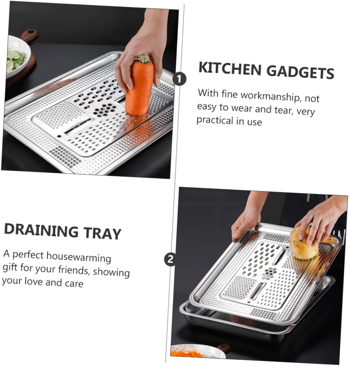 1set Stainless Steel Grater and Draining Plate Set Kitchen Essential for Grating and Washing Fruits Vegetables Easy to Clean Design