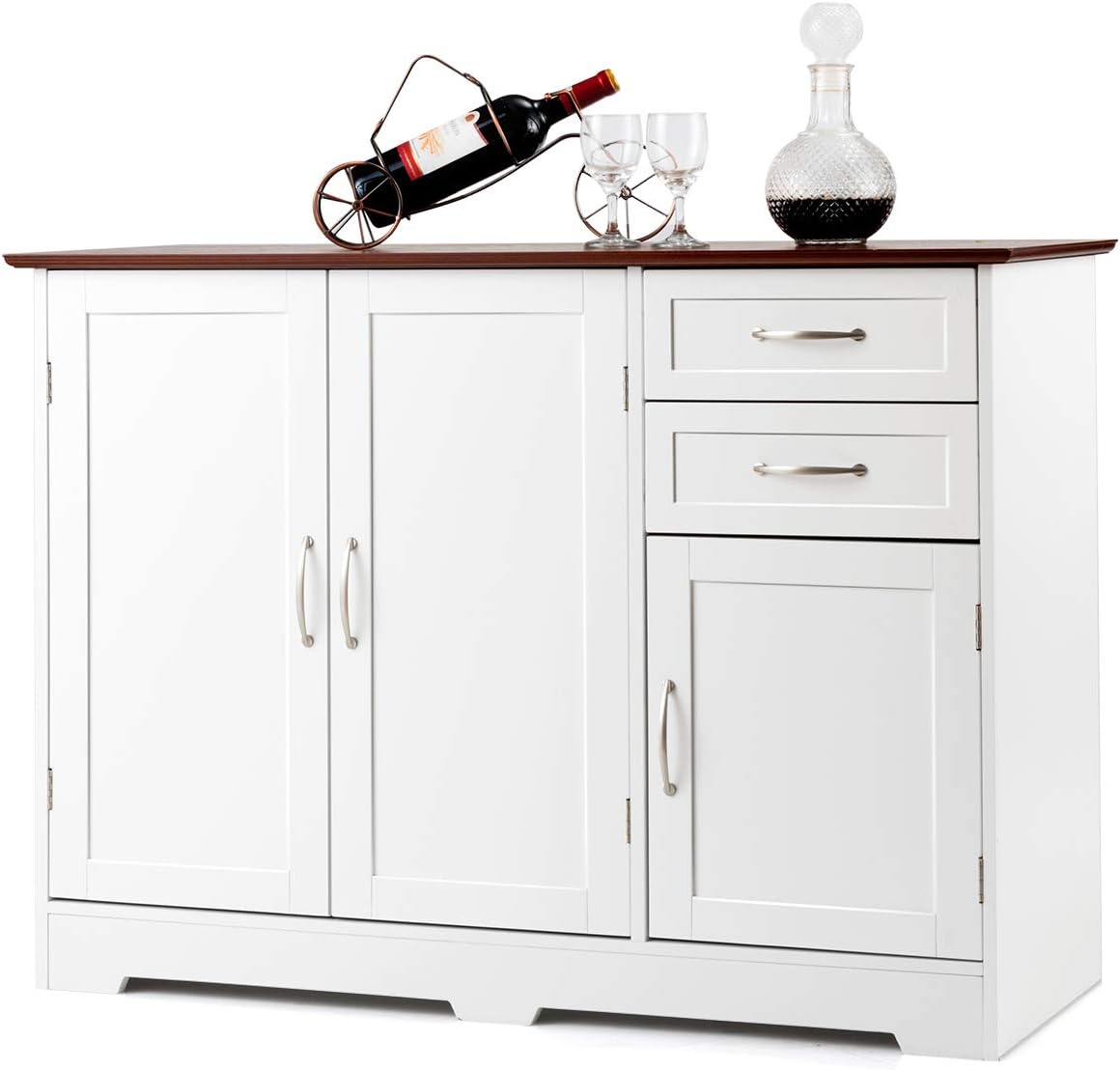 Giantex Buffet Sideboard Storage Credenza Cabinet Console Table Kitchen Dining Room Furniture Organizer, Entryway Cupboard with 2-Door Cabinet and 2 Drawers (White & Vermilion)