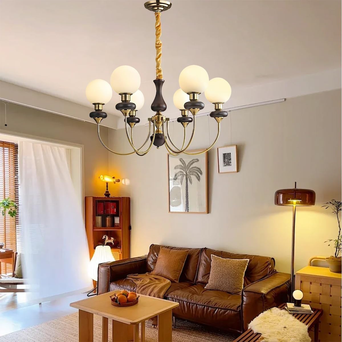 VTAMng Chandelier Modern White Glass Sphere Sputnik Chandeliers Gold Metal Lamp Body Pendant Light Fixture Mid-Century Height Adjustable Antique Nordic Indoor Lighting Kitchen Island For Living Room B