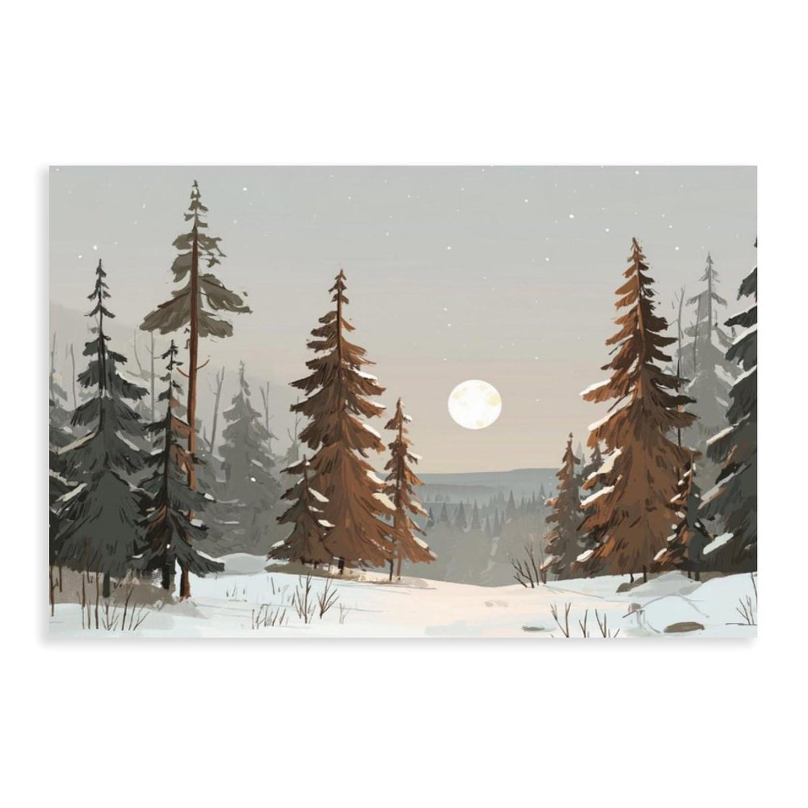 Bareronor Moon Snow Woodland Canvas Poster for Dorm Room Decor Gift