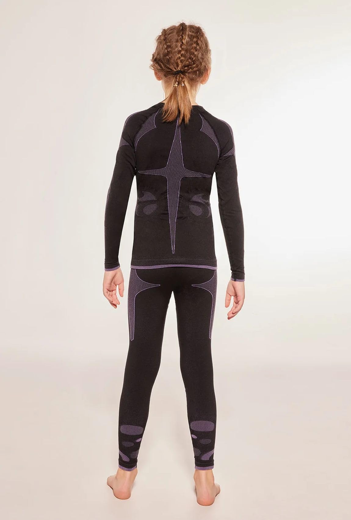 Ensemble de sous-Vêtements Thermiques Enfant – sous Maillot Foot + Leggings – sous Chemise Hiver – pour Sport, Foot, Rugby Enfant – Filles 2 Pièces – Violet foncé, 122-128