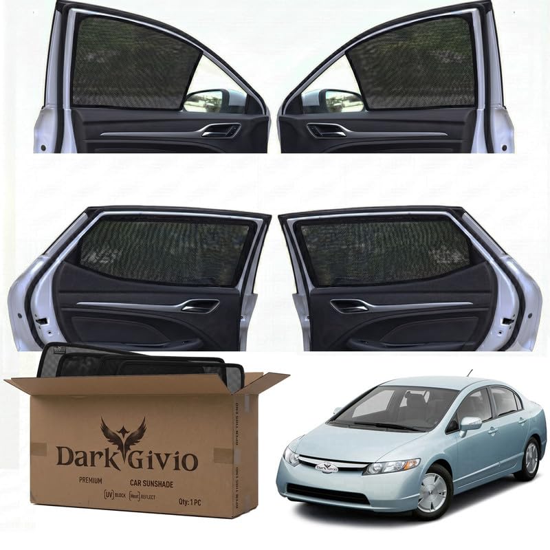 Image of Car Window Sun Shade Protector for Civic | Exact Fit Non-Magnetic Half Cut Sunshade (Set of 4 /6) | UV Blocker Side Window Car Curtains & Interior Accessory