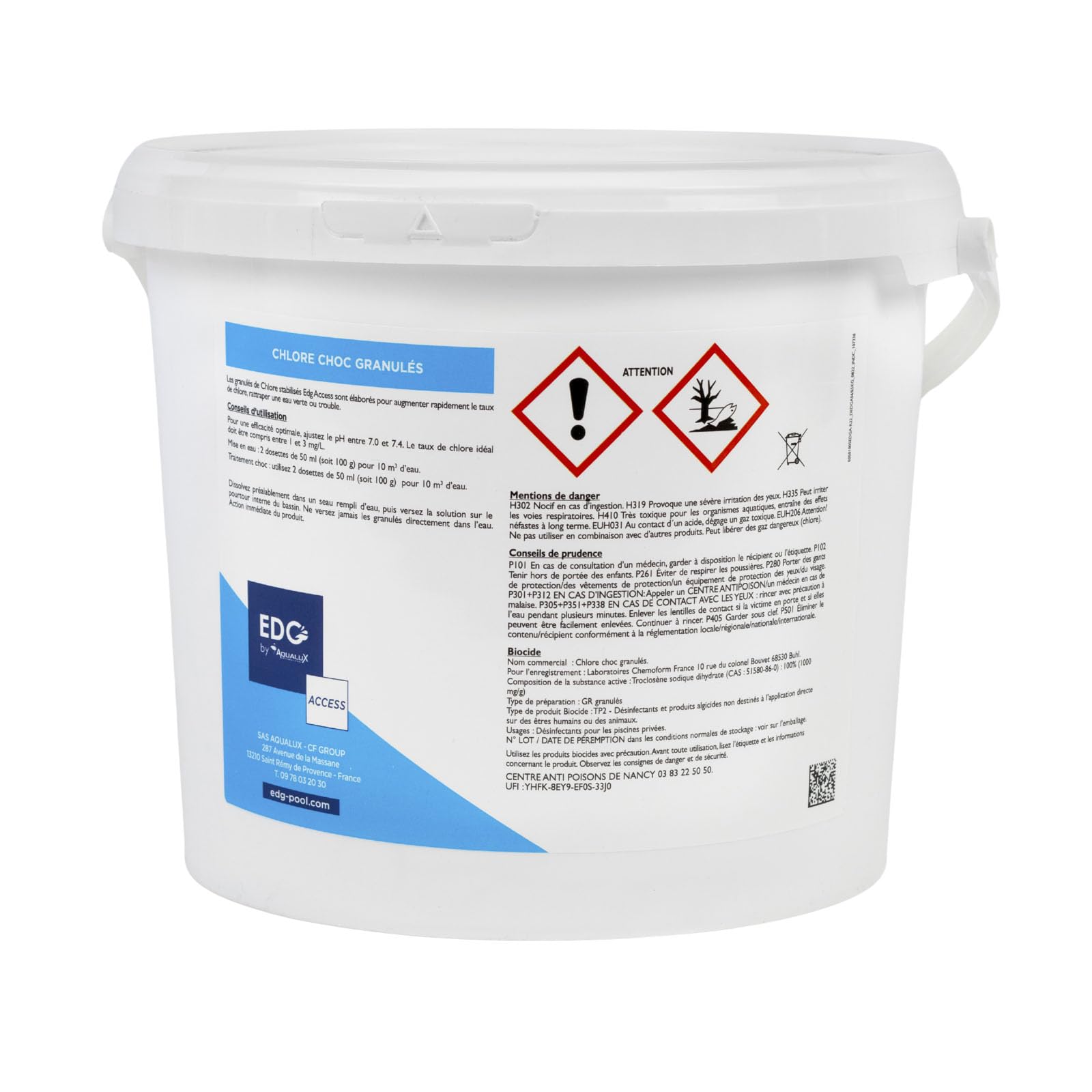EDG - Chlore Choc Piscine - Spécial Eau Verte - Action Rapide - Granulés - Seau 5kg - Gamme Traitement Et Accessoires Piscine EDG Access