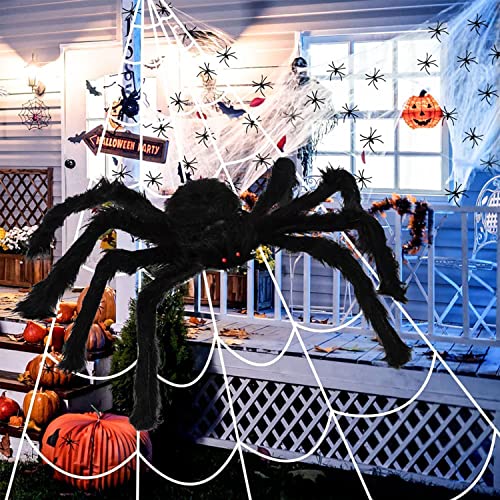 DMSELL Halloween Giant Spider Web Decorations for Outdoor, 79-Inch Spider and 275-Inch Triangular Giant Spider Web with 40G Spider Web and 30 Little Spiders for Scary Halloween Yard Party