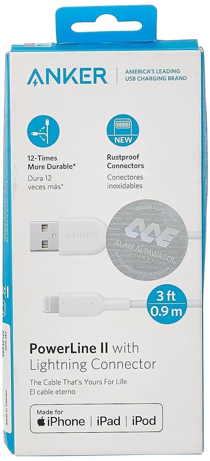 Anker Powerline Ii Lightning Cable, [3Ft Apple Mfi Certified] USB Charging/Sync Lightning Cord Compatible With Iphone Se 11 11 Pro 11 Pro Max Xs Max Xr X 8 7 6S 6 5, Ipad White