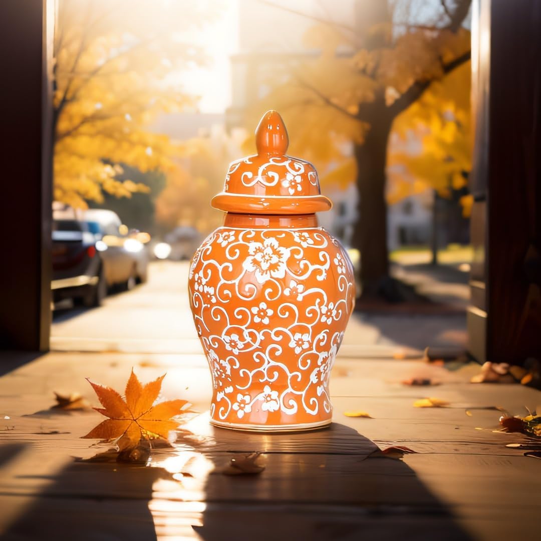 Ginger Jar, Storage Jars, Large Ornaments, Decorative Bottles, Tea Canister, Ceramic Jar, Floral Centerpieces For Tables - Good Ideal For Room, Office Decoration,32.7" H(Orange,8.3"L x 8.3"W x 15.4"H)