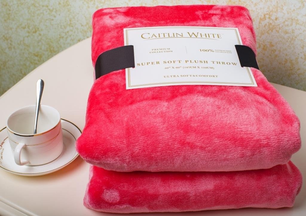 Caitlin White Throw Blanket for Couch/Sofa/Bed, Luxury Super Soft Microplush Velvet, 50"x60", Pink