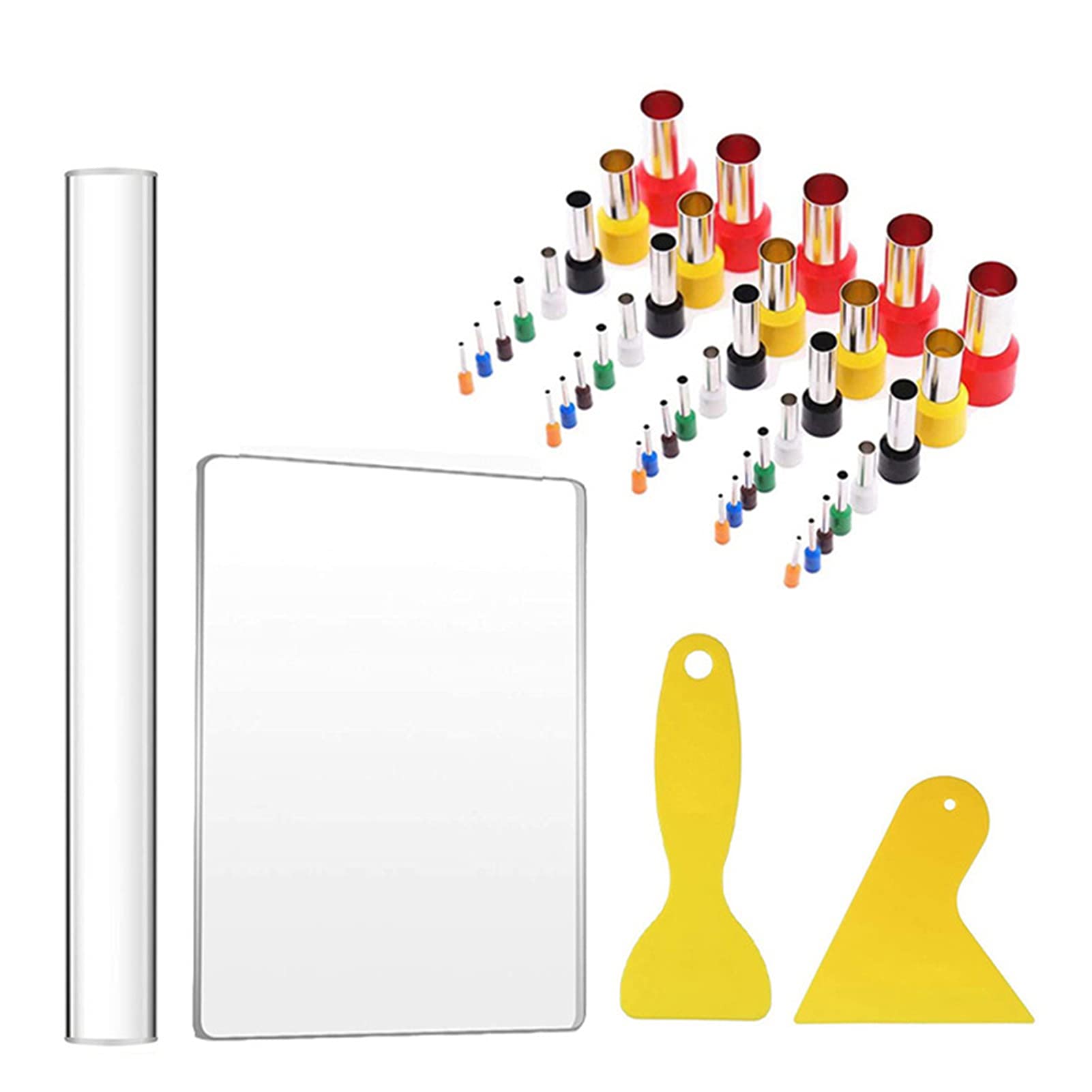 Weisy 44pcs Clay Tools Kit Polymer Clay Cutters Mini Circle Shape Cutter Molds Round Indentation Tool with Clay Roller Acrylic Sheet Plastic Scraper Pottery Ceramic DIY Clay Tools
