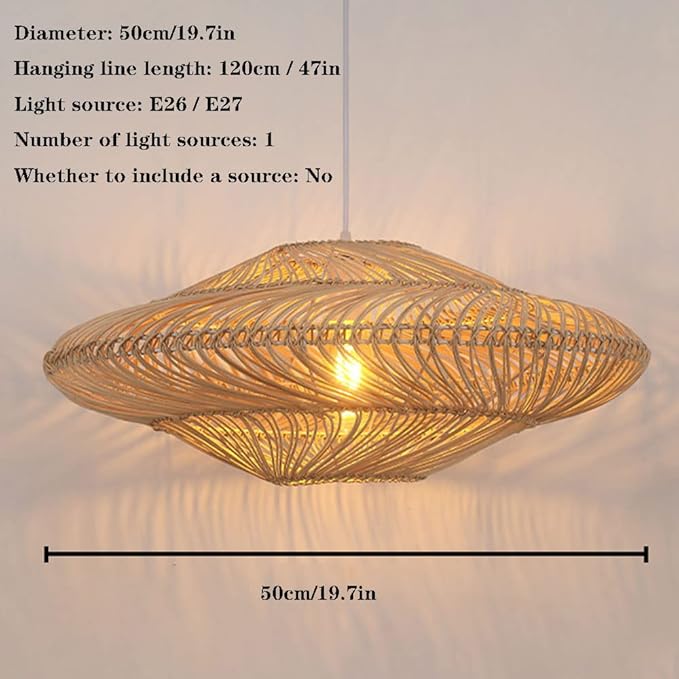 LQZCXMF Coastal Bamboe Natuurlijke Hangende Verlichtingsarmatuur Bamboe Rotan Decoratieve Hanglamp Romantische Spiraal Lampenkap Handgemaakte Noordse Rieten Lamp In Chinese Stijl Verstelbare Eetkamer, photo 3