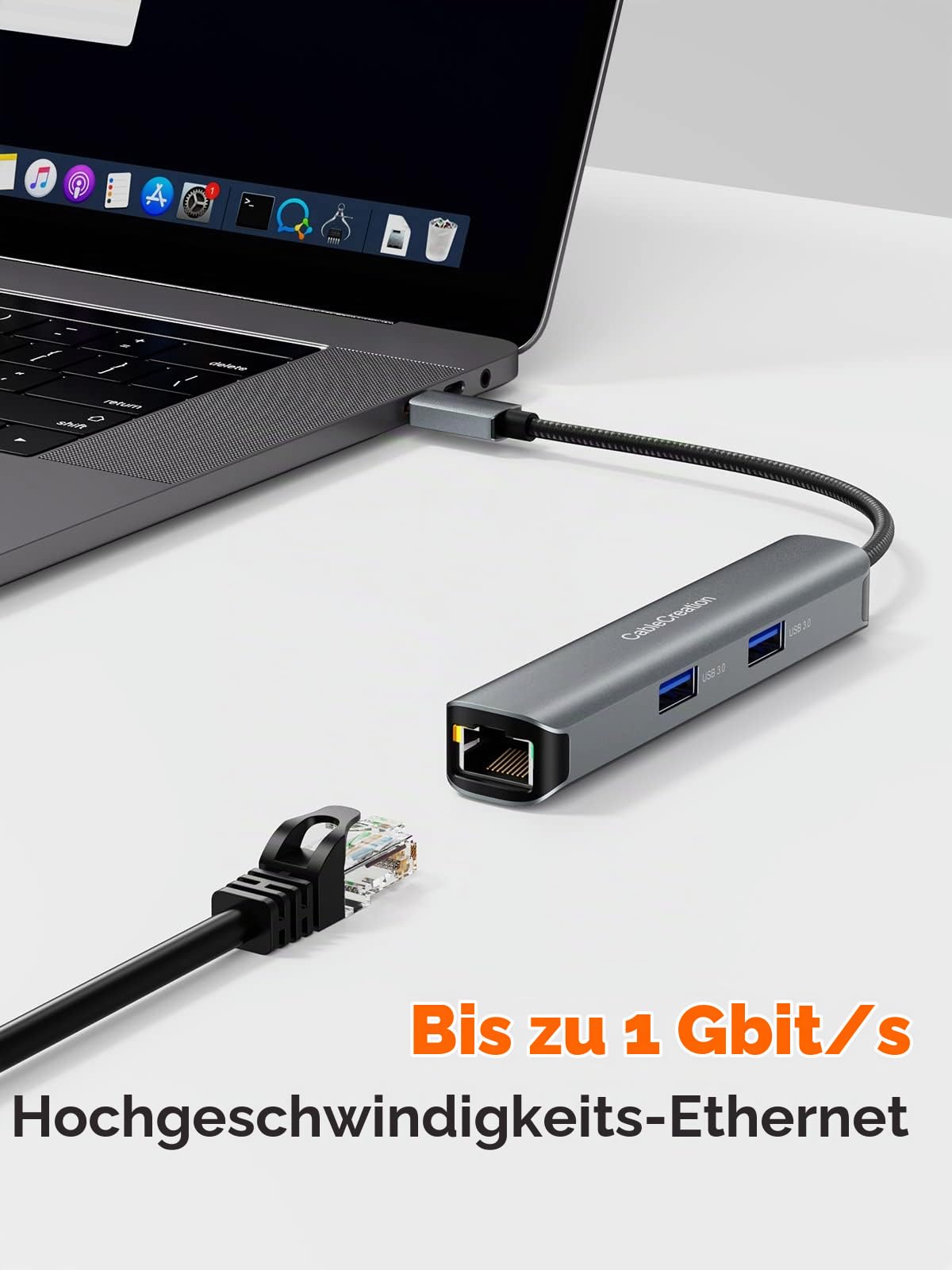 USB-C Hub Multiport Adapter, CableCreation 5-in-1 USB C Hub Ethernet HDMI mit 4K@30Hz, 3 USB 3.0-Anschlüsse, für MacBook Pro/Air M1, iPad Pro, Surface Go,S22