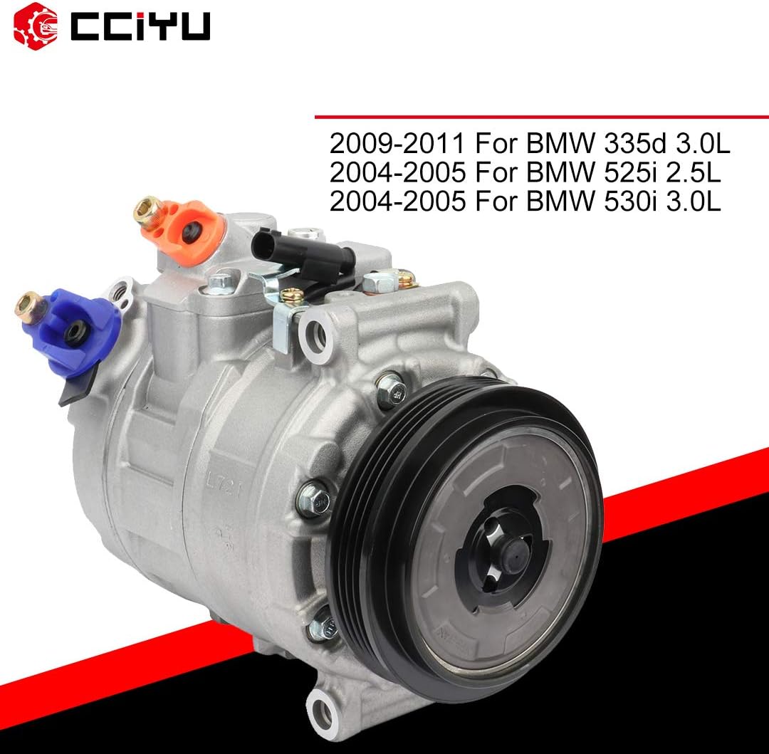 CCIYU Air Conditioning Compressor for BMW 335d 530i 3.0L 525i 2.5L 2004-2011 Replaces AC Compressor for Car 4 Grooves