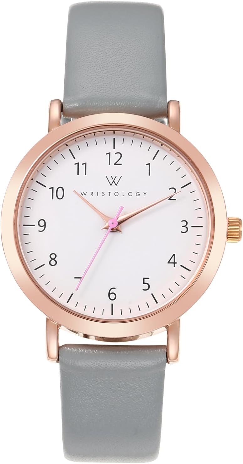 Wristology Mini Easy Change Band Numbers Watch - Interchangeable Genuine Leather Strap - Read Petite Small Size Analog Nurse Watch with Second Hand for Women, Men, Nurses, Teachers