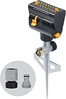 Melnor MiniMax Turbo Oscillating Sprinkler on Step Spike - 4000 sq ft Coverage, 4-Way Adjustable, Dirt-Resistant, Yellow