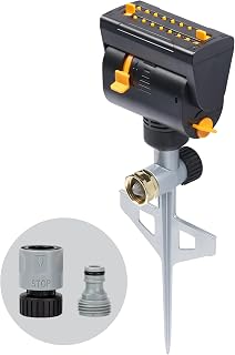 Melnor MiniMax Turbo Oscillating Sprinkler on Step Spike - 4000 sq ft Coverage, 4-Way Adjustable, Dirt-Resistant, Yellow