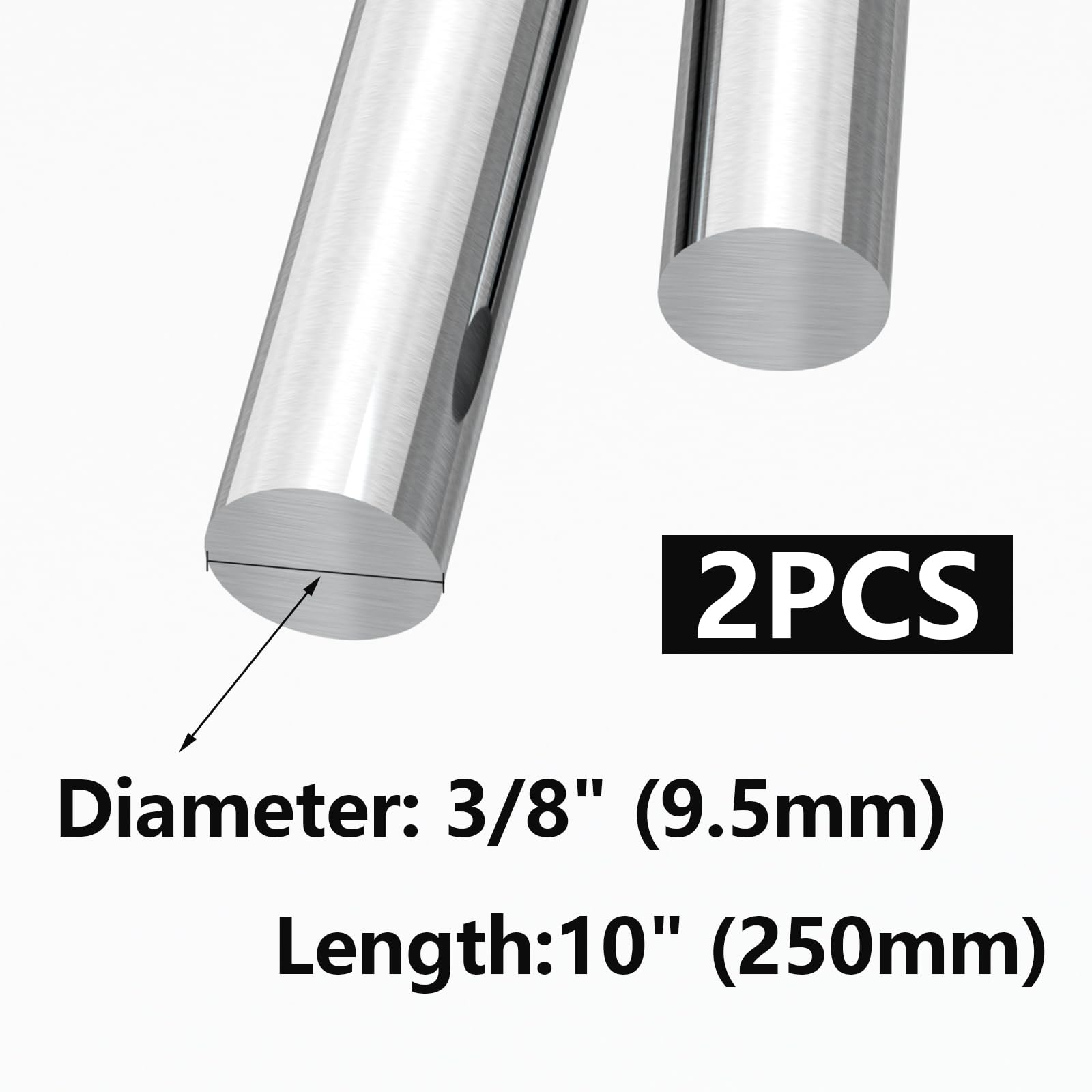 Eoiips Varilla redonda de acero inoxidable 304 de 3/8 pulgadas de diámetro, varilla sólida de 10 pulgadas de longitud, para manualidades de metal y pasatiempos de trabajo de metal, 2 piezas