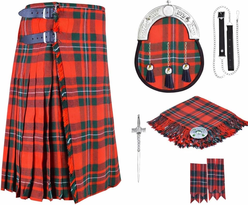 GOHAR & SONS INDUS Men’s Scottish Tartan Kilt Set Multicolor – Traditional 8 Yard Highland Kilt Deal for men