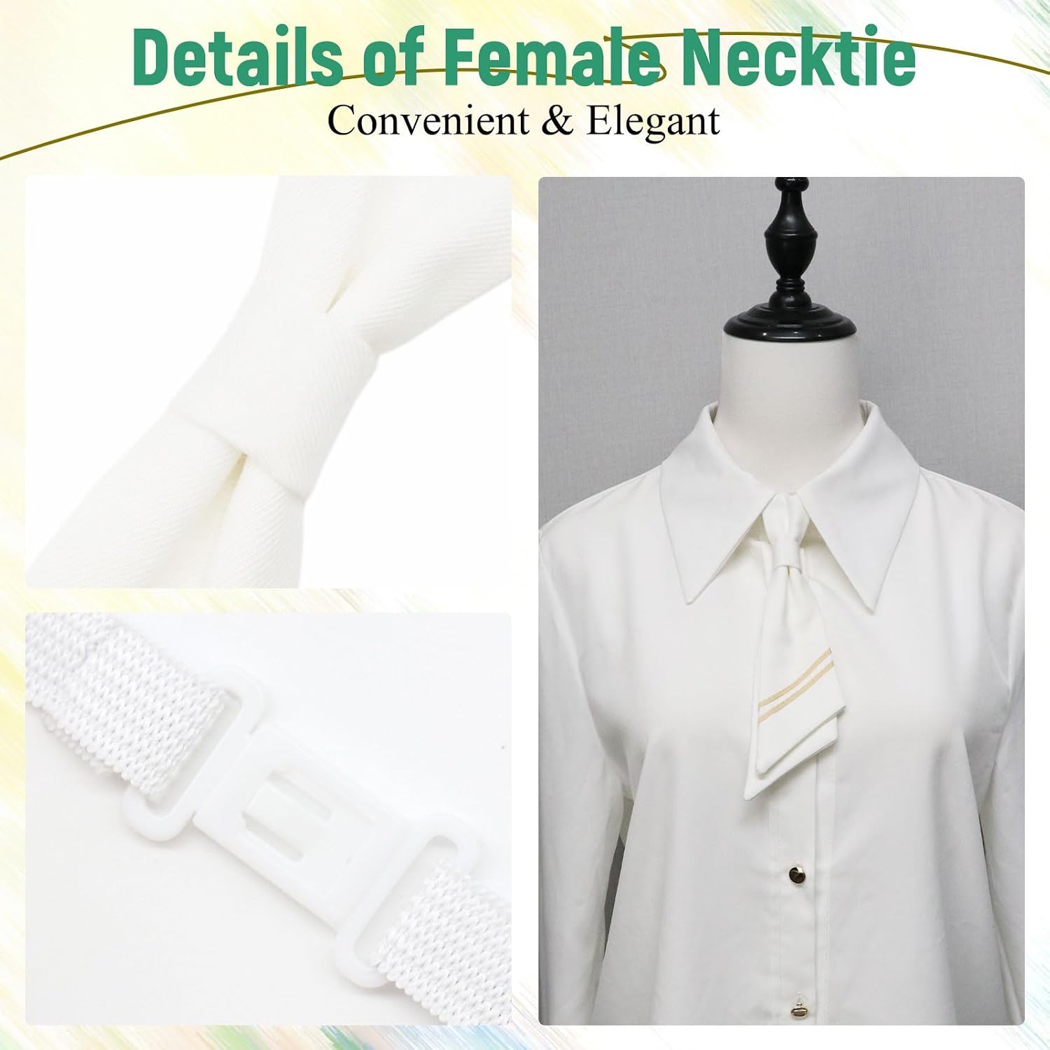 Adjustable Neckties for Women with Subtle Stripe for Daily Office | Versatile Style, Shorter Length, Easy to Pair, Adjustable Size, Polyester Fabric, Suitable for Office Party Daily Commuting
