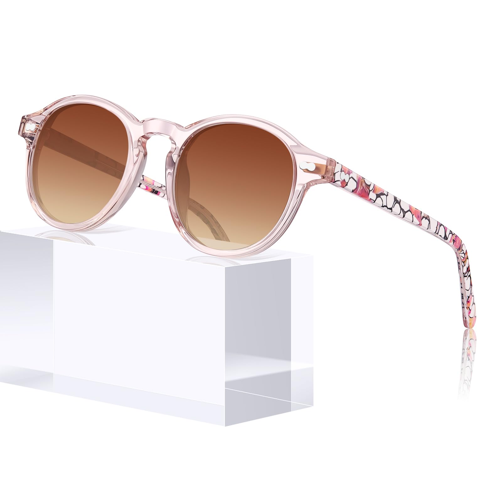 Carfia Lunettes de soleil femmes polarisées 100% UV400 protection cadre rond rétro écaille anti-éblouissement lunettes CA5266