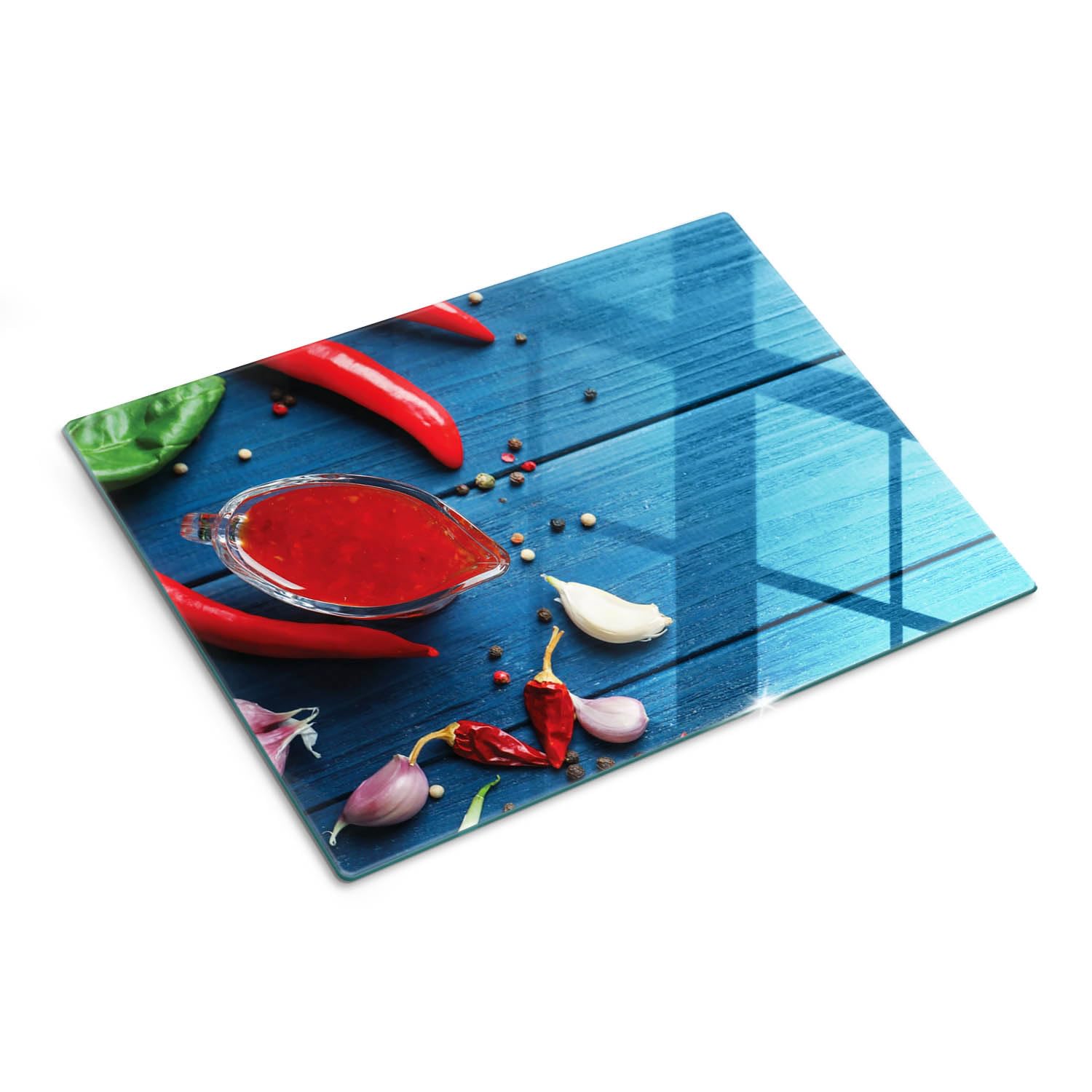 Multifunzione: Tagliere in vetro e coperchio 40x30 cm Legno di salsa chili